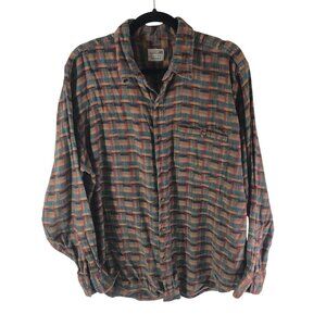 Tony Lambert Design Mens Flannel Shirt Cotton Blend Geometric Blue Orange XL